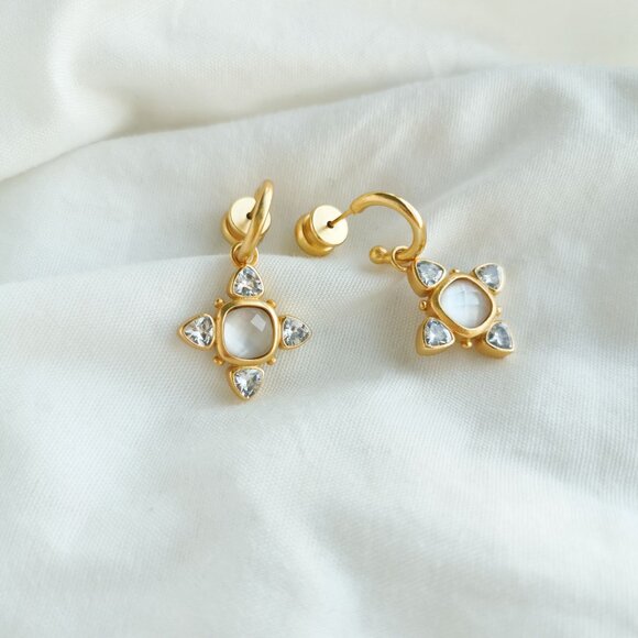 Julie Vos Aquitaine Iridescent Clear Crystal Gold Hoop & Charm Earrings - Picture 2 of 3